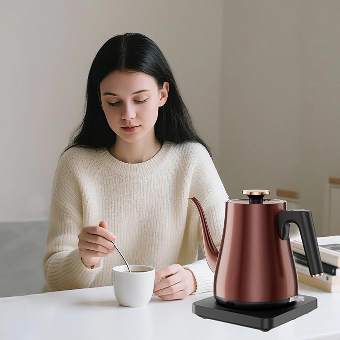 Gooseneck Electric Kettle 1.0L, 1000W Rapid Boil In 4 Min, Stainless Steel Tea Kettle, Pour Over Coffee Kettles For Office/Tea/Travel/Kitchen, Auto Shut-Off, Vintage Copper Color, BPA-Free