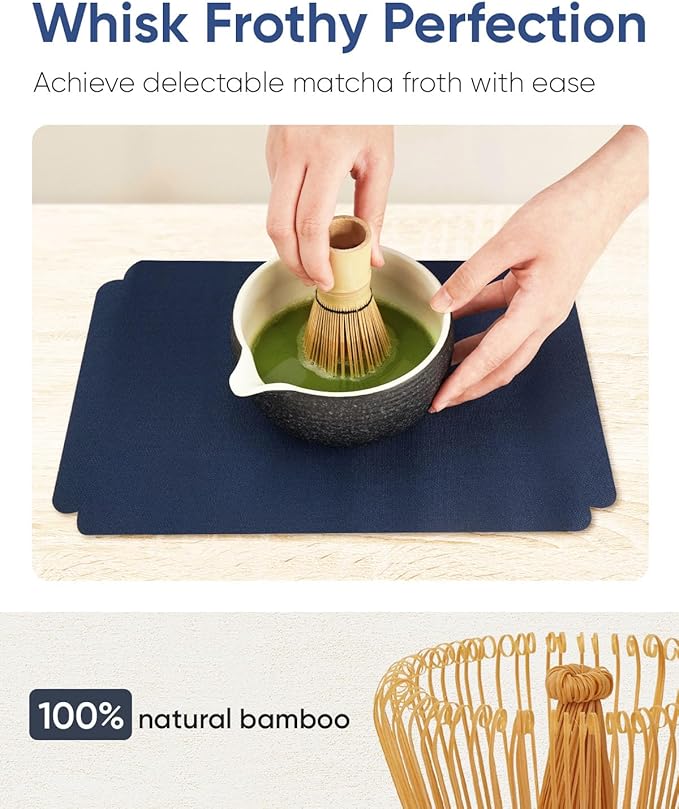 7 Pcs Matcha Kit Set, Matcha Whisk and Bowl with Spout, Powder Sifter, Whisk Holder, Bamboo Scoop and Scoop Rest, Perfect Prepare Tools for Making Matcha Tea (Charcoal Grey)