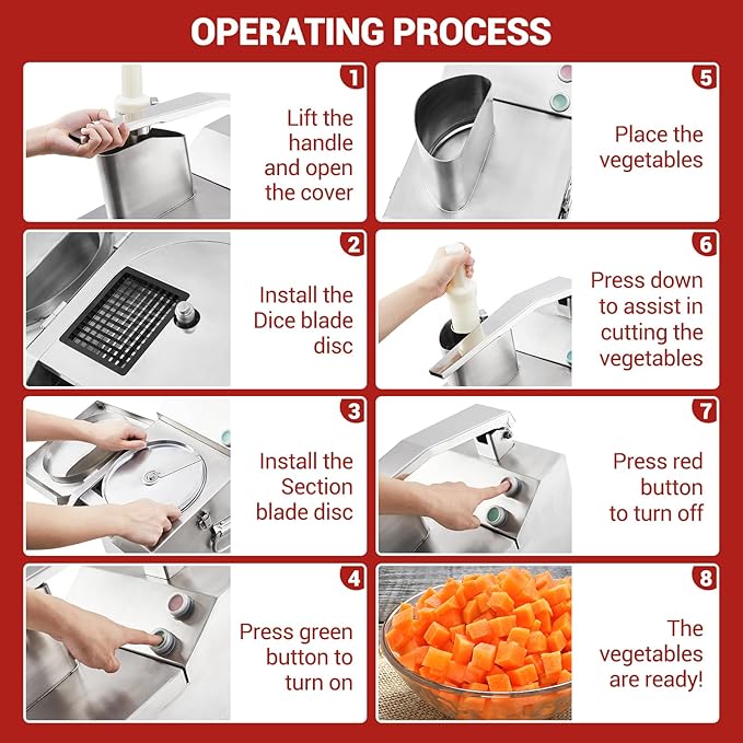 Commercial Food Processor with 6 Blades, Electric Vegetable Slicer & Chopper for Restaurant Kitchen - Stainless Steel Multifunctional Dicer, Shredder, Slicer