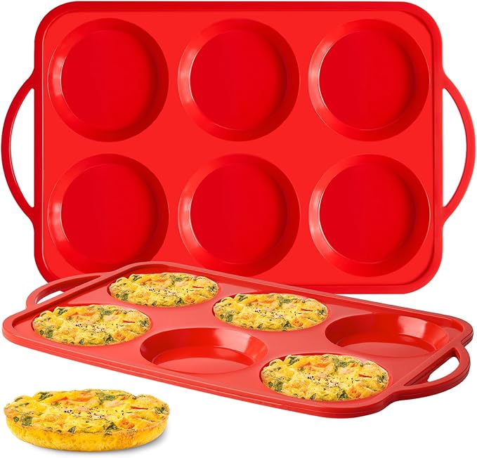 2 Pack 4 Inch Silicone Egg Molds for Breakfast Sandwiches with Metal Frames, Jumbo Size Muffin Top Pans, Silicone Egg Bite Baking Trays, BPA Free & Non-Stick