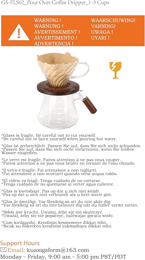 Pour Over Coffee Maker, 20 oz Borosilicate Glass Set with 100 pcs V60 Paper Filter, Coffee Dripper with Walnut Collar, Coffee Pot with Glass Lid, 1-3 Cups, Clear, (600 ml)