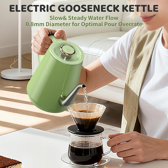 Gooseneck Electric Kettle(0.8L),1200 Watts Fast Boiling,Stainless Steel BPA Free,Automatic Shut Off,Pour Over Kettle for Coffee & Tea- Green