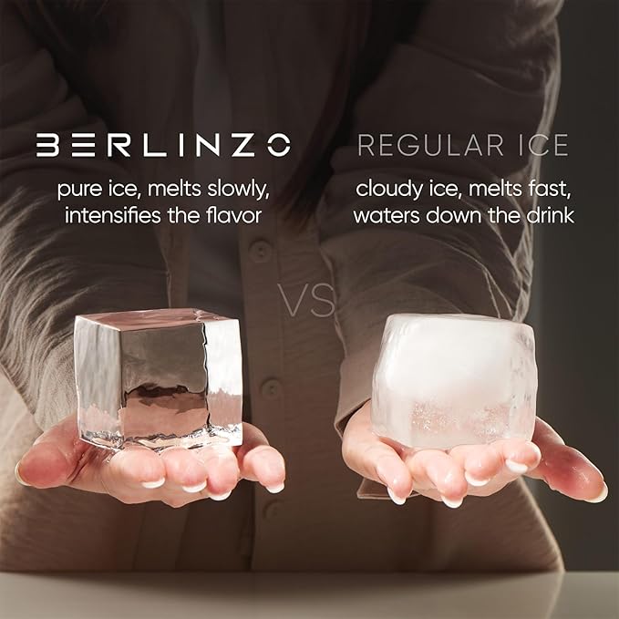 Berlinzo Premium Clear Ice Cube Maker with Conversation Ice Prints – 8 Large 2.1" Crystal Clear Ice Squares – Giftable Idea for Party, Game Night & Just for Fun – Includes Storage Bag (Non-Electric)