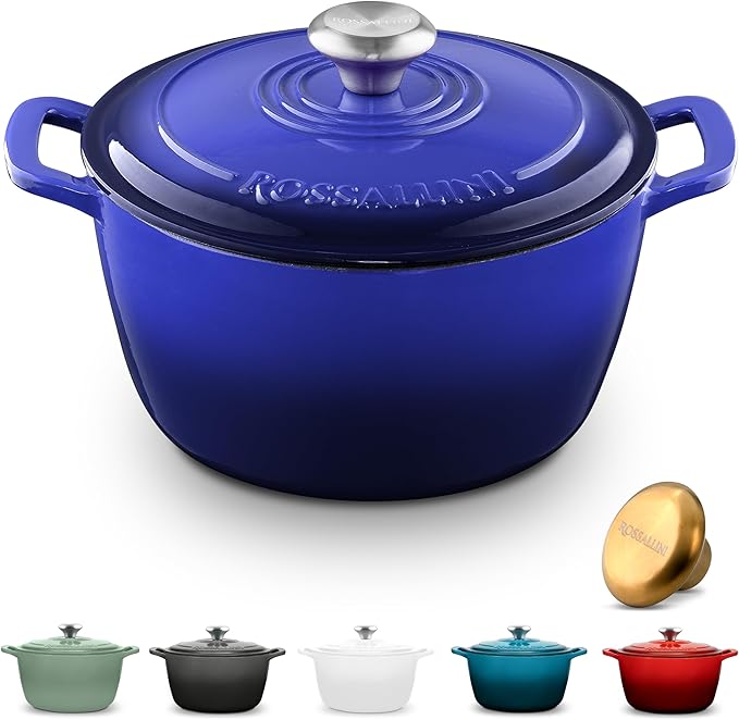 Signature Enameled Cast Iron Dutch Oven, Non-Stick Serving Pot with Tight Fitting Lid for Perfect Roasting, Baking, Sauteing, and Bread Making | 3.5Q (3.3L) - Indigo Blue