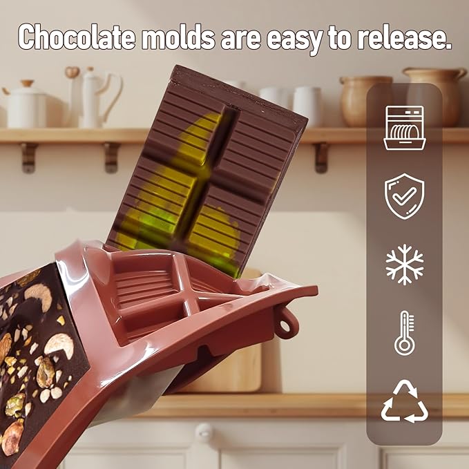Deep Chocolate Bar Mold Silicone 1 Inch Dubai Pistachio Chocolate Bar Thick Mold for Stuffed Bar, Large Candy Bar Mould for Filling, Red