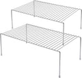 iPEGTOP Kitchen Cabinet Storage Shelf Rack, Set of 2 Large (15.7 x 9.4 Inch) Rustproof Metal Wire Shelves Spice Shelf Rack Cupboard Organizer for Pantries Countertops Utensils Organization, Chrome