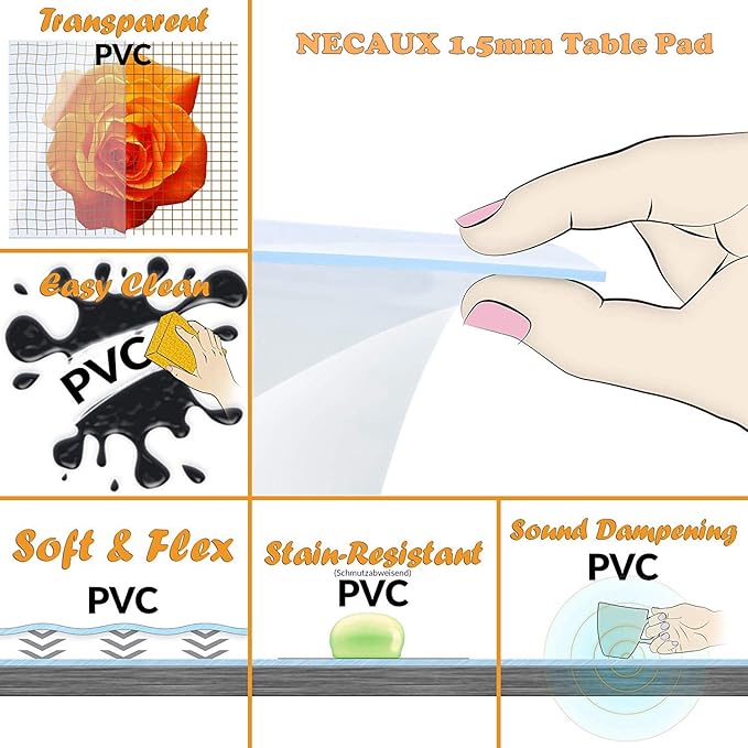NECAUX Custom 46 x 107 Inch Frosted Table Cover Protector, 1.5mm Thick Wood Grain Transparent Table Pad Non-Slip Tablecloth Plastic Protective Pad for Dining Room Table Conference Table Meeting Table