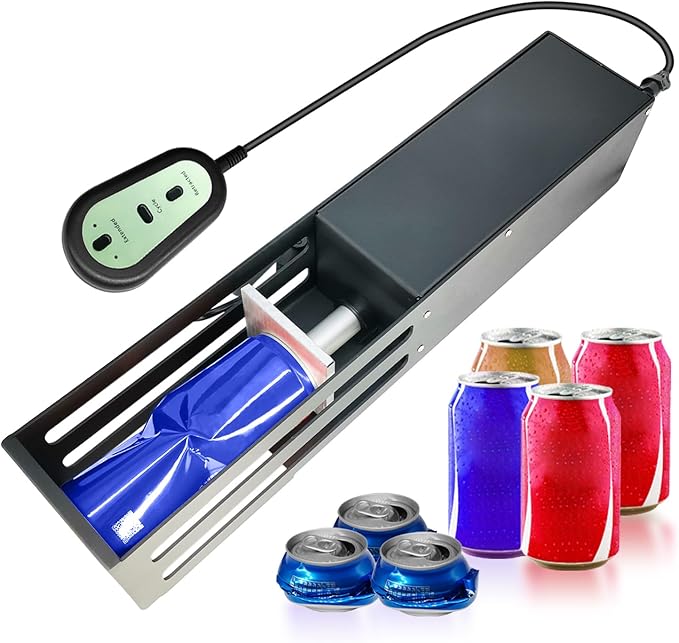 Electric Can Crusher with Button Controller, Automatic Can Crushers for Recycling 8/12/16oz Cans, Auto Cycle Mode, Countertop Can Smasher for Recycling Aluminum Seltzer, Soda, Beer Cans (BLACK)