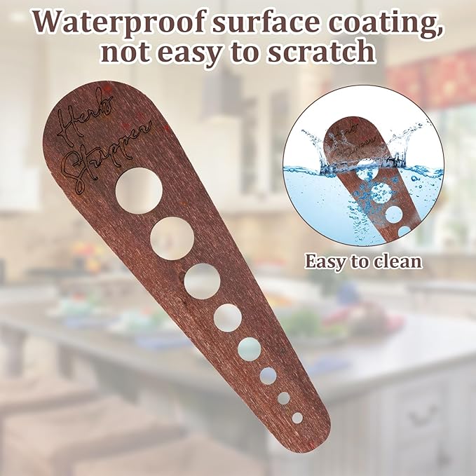 Herb Stripper Tool, Wooden Herb Stripper Vegetable Leaf Remover 8 Different Aperture Designs Wood Stripping Strippers Suitable for Herbs, Parsley, Coriander, Thyme, Rosemary (Brown)
