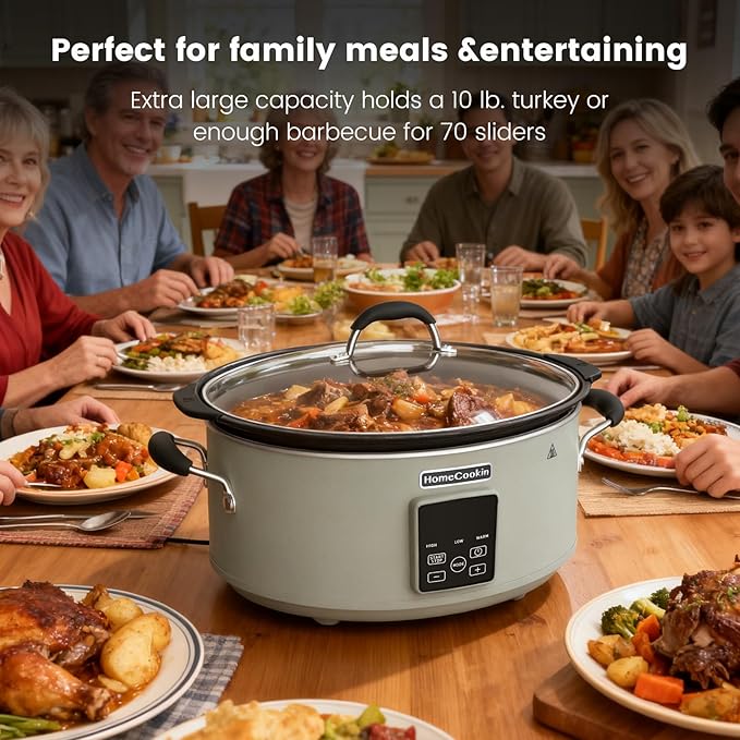 HOMECOOKIN Slow Cooker, Extra Large 10 Quart Digital Programmable Slow Cookers with Timer, Dishwasher Safe Glass Lid & Crock, Kitchen Appliance for Families and Gatherings, Olive