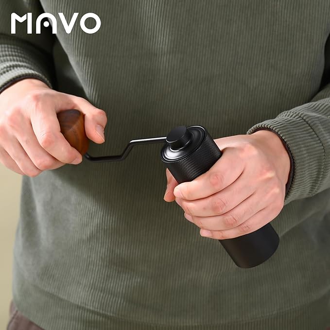 MAVO Manual Coffee Grinder, Wizard Hand Coffee Grinder, Capacity 25g with CNC Stainless Steel Hexagonal Conical Burr, Adjustable Setting, Burr Coffee Bean Grinder for French Press, Pour Over, Silver