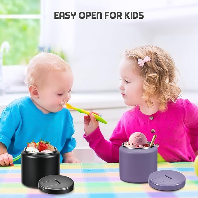 26oz Soup Thermo for Hot Food Kids with Buckle Lid Insulated Vacuum Food Jar Wide Mouth Leakproof Stainless Steel Lunch Container (Black)
