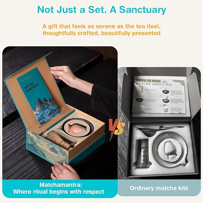 Premium Matcha Ceremony Set – Complete 9-Pcs Ritual Kit with Hand-Tuned Bamboo Whisk, Ceramic Bowl, Scoop & Sifter– Presented in Luxury Magnetic Gift Box, Perfect for Gifting or Self-Care