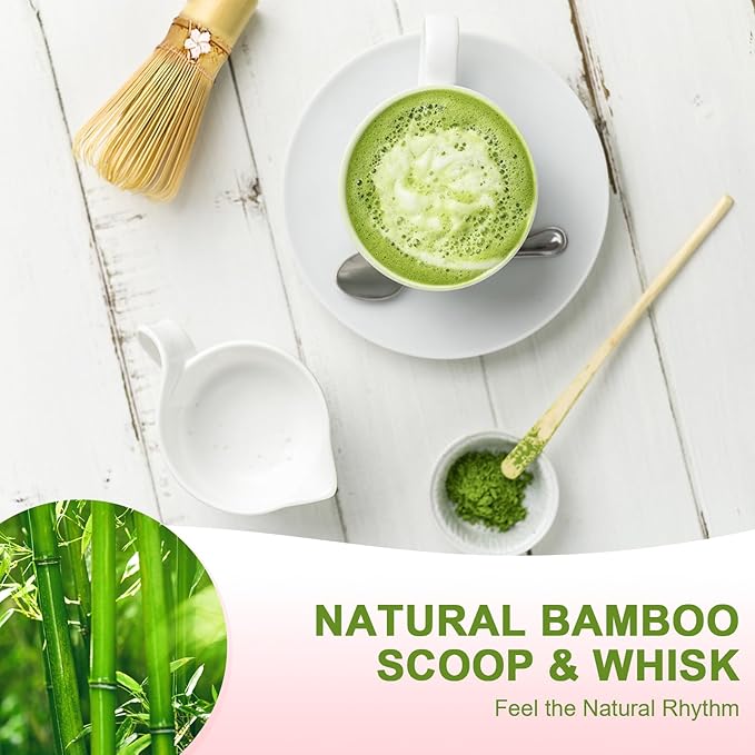 Matcha Set–7-Piece Set Including Matcha Bowl with Spout, Whisk, Chasen Holder, Sifter, Bamboo Scoop,Scoop Stand,wood spoon(Daisy Green)–Perfect for Matcha Lovers&Tea Ceremonies