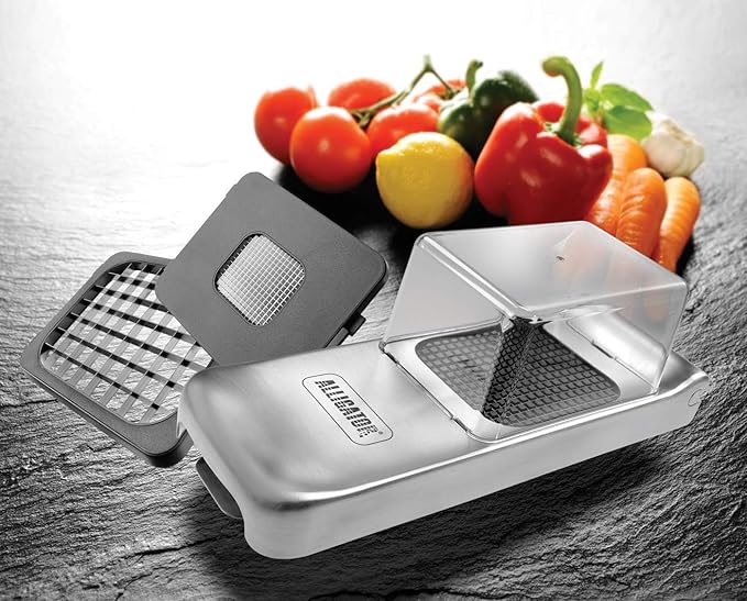 Alligator Vegetable Chopper with Container | Food, Salad, Veggie Dicer, Manual Onion Chopper Vegetable Cutter | 3 Stainless Steel Blades Included | Perfect for Kitchen Prep