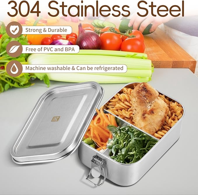 GOLDEN KEY Stainless Steel Bento Box for Kids,BPA Free Lunch Box for Kids with Leakproof Condiment Container,3 Compartment Bento box for School and Eating Out,Freezer & Dishwasher Safe(Green)