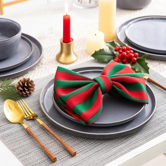 AmorArc Stoneware Dinnerware Sets,Round Reactive Glaze Ceramic Plates and Bowls Sets,Highly Scratch Resistant | Microwave & Dishwasher Safe,Service for 8 Dishes Set (24pc)