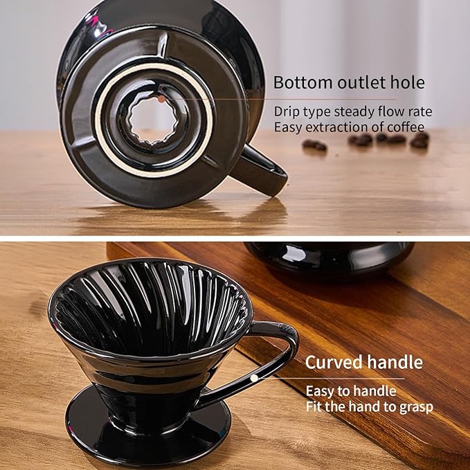 Pour Over Coffee Maker, Single Cup Coffee Dripper, Manual Porcelain Slow Brewing Accessories for Travel, Camping, Office, Home, Cafe, Coffee Gifts (Milky White, Large)