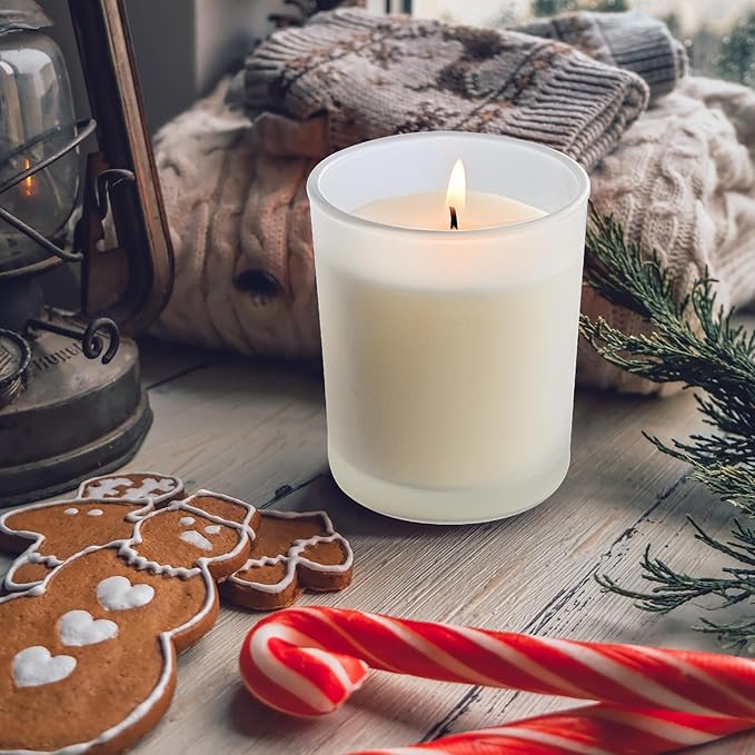 Thick Candle Jars for Making Candles 12 Pcs, 7 OZ Empty Jars with Wood Lids for Candle Making, Sample Container, Frosted White