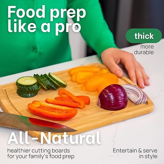 GREENER CHEF 12 Inch Bamboo Cutting Board with Lifetime Replacements - Small Wooden Chopping Board for Kitchen, Butcher Block, Meat, Veggies, and Charcuterie