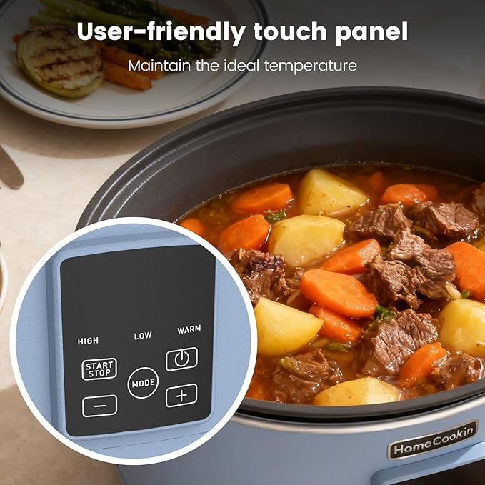 HOMECOOKIN Slow Cooker, Extra Large 10 Quart Digital Programmable Slow Cookers with Timer, Dishwasher Safe Glass Lid & Crock, Kitchen Appliance for Families and Gatherings, Blue