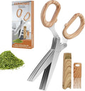 2025 New Herb Scissors Set - Wood Grain Pattern 5 Blades with Cover and Comb - Skin-Friendly Handle, Delicate Grip - Dishwasher Safe, Anti-Rust Stainless Steel for Cutting Fresh Garden Herbs