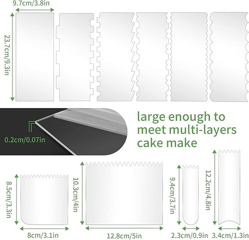 10 PCS Cake Scraper Smoother Set, Acrylic Cake Smoother For Icing 6PCS with 11 Patterns Edge and 4 Soft Plastic Cake Frosting Smoother Scraper, Icing Smoother For Cream Cake Decorating