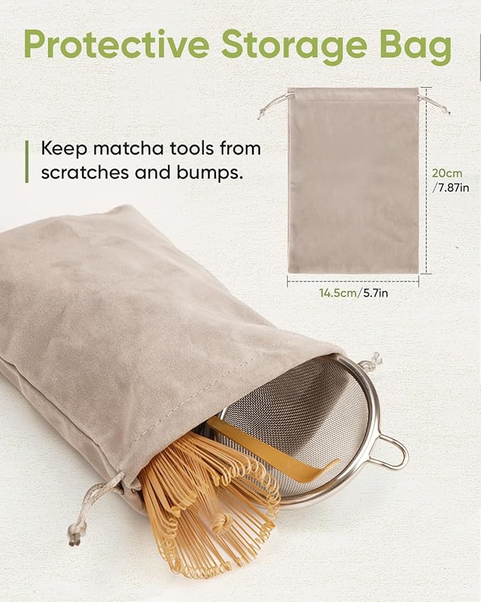 Traditional Matcha Starter Set, Bamboo Whisk (Chasen), Scoop (Chashaku), Stainless Steel Sifter, Basic Matcha Tea Making Kit
