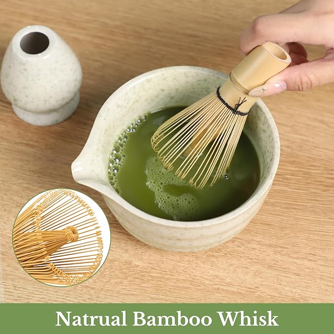 Matcha Whisk Sets, 5 Pcs Handmade Ceremony Matcha Kit, Ceramic Matcha Bowl with Spout, Whisk Set for Making Matcha, Gift for Lover, Family, Friends, Tea Enthusiasts