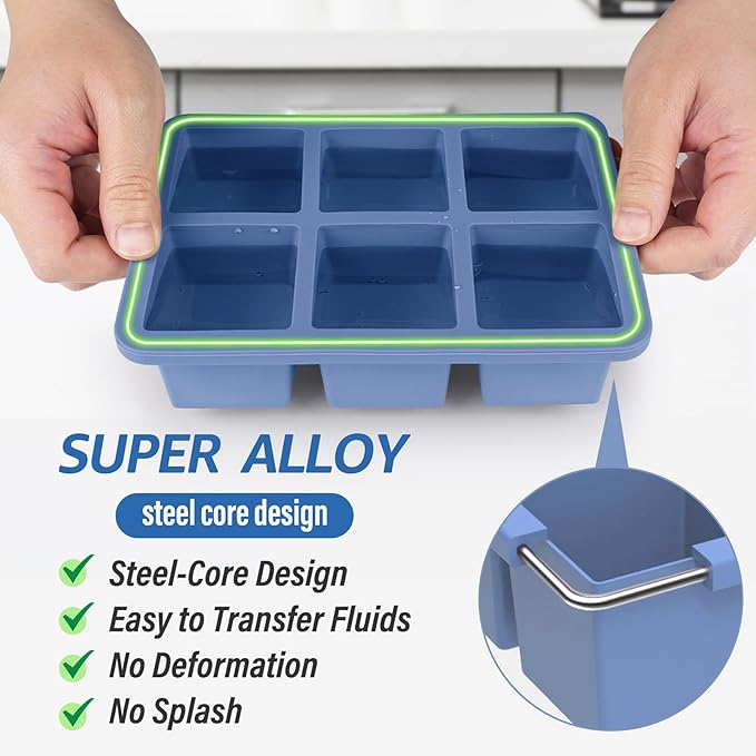 mossime Large Ice Cube Molds: 3pack Square Whiskey Silicone Ice Cube Trays With Lid - Old Fashioned Cocktail Big Ice Cube Tray- 2inch Easy Release Freezer Maker for Baby Food Soup & Juice