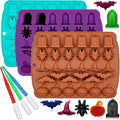 Halloween Chocolate Silicone Mold 3 Pack 3D Pumpkin Bat Witch Hat Spider Tombstone Shaped Candy Molds for Chocolate