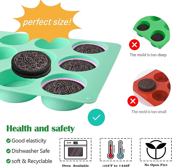 Actvty Round Chocolate Cookie Molds, New Size 12-Cavity Cylinder Chocolate Cover Cookie Silicone Molds for Candy Mini Cakes Jelly Baking（2 Pack）