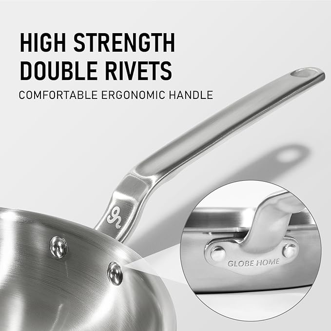12 Inch Stainless Steel Frying Pan - 5 Ply Stainless Clad Skillet with Aluminum Core, Durable and Even Heating, Professional Cookware for Induction, All Stoves, Oven and Dishwasher Safe