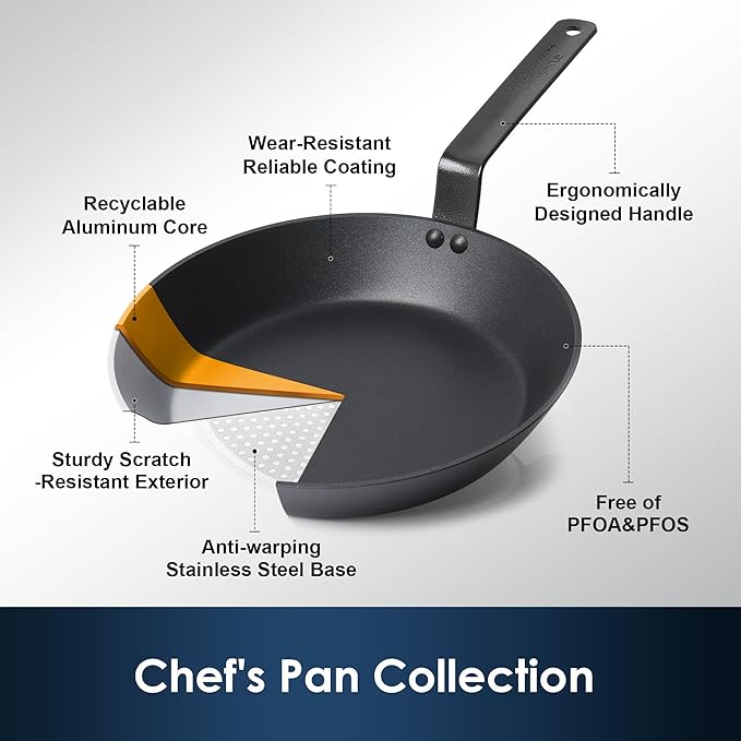 SENSARTE Nonstick Frying Pan Set 3-Piece, Oven Safe Skillets with Swiss Coating, Induction Compatible Chef Pan Set, Dishwasher Safe Cooking Pans, PFOA PFOS Free, 8, 10 and 12 Inch