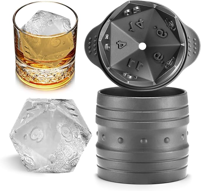 Nax Caki D20 Dice Ice Mold, DND Gamer Gifts for Men Women, Cool Christmas Stocking Stuffers Ideas for Adults TTRGP Lover, Large Silicone D&D Accessories Ice Cube Tray for Cocktails,Bourbon,Whiskey