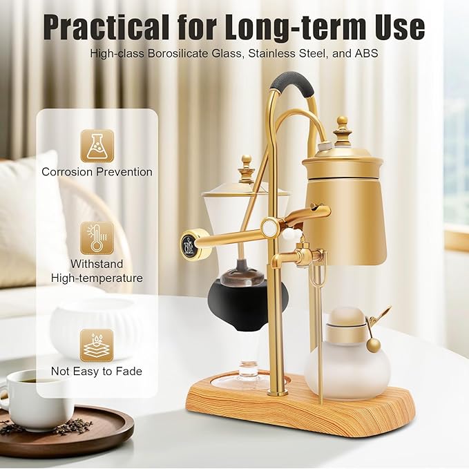 Balance Siphon Coffee Maker, Belgian Royal Coffee Machine Vacuum Brewing System, Gravity Vintage Coffee Makers, Manual Free-Standing Caffeic Machine, Capacity 400ml/13.53oz