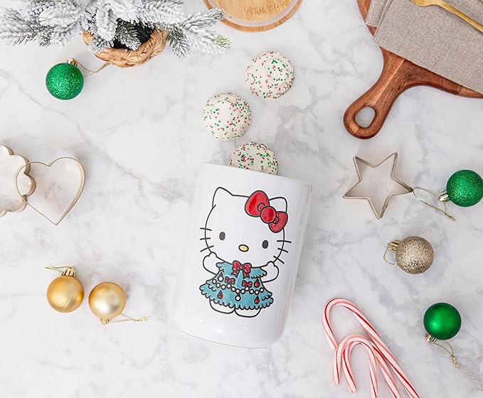 Hello Kitty Sanrio Holiday Ceramic Snack Jar Container With Lid | Kitchen Food Storage For Cookies, Candy | 7 Inches Tall