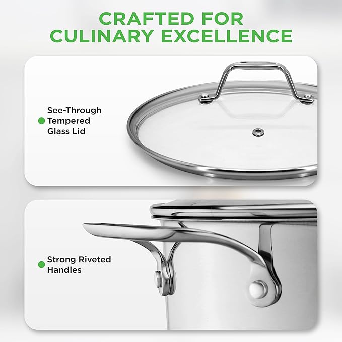 NutriChef 15-Quart Stainless Steel Stock Pot with Tempered Glass Lid - Induction Compatible Large Stockpot, Ideal for Stews & Soups, Dishwasher Safe - NCSP16