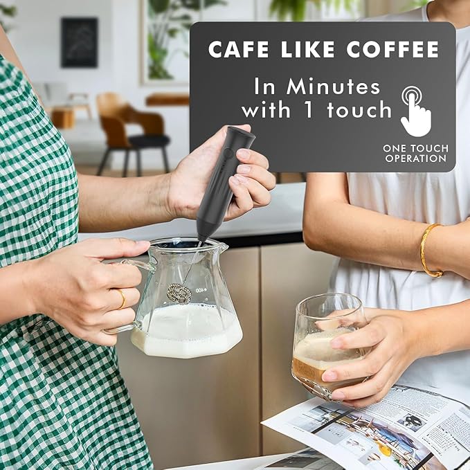 Milk Frother for Coffee, Rechargeable Electric Handheld Frother Wand with Dual Whisk, 3 Speed Settings, Fast Recharge, Powerful Motor, Handheld Mixer Electric with Stand