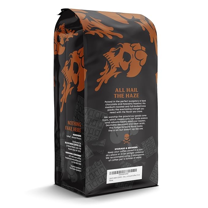 DEATH WISH COFFEE - Chocolate Hazelnut Ground Coffee, Fair Trade (14 oz) (Pack of 2)