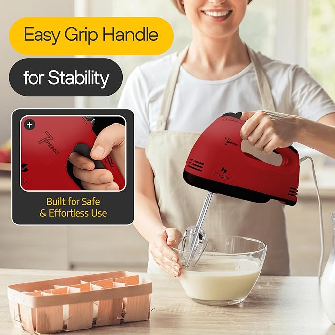 Hand Mixer Electric Handheld – 7 Speed Ultra Power Electric Mixer Handheld (Red)