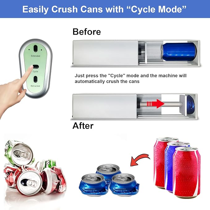 Electric Can Crusher with Button Controller, Automatic Can Crushers for Recycling 8/12/16oz Cans, Auto Cycle Mode, Countertop Can Smasher for Recycling Aluminum Seltzer, Soda, Beer Cans, Sliver