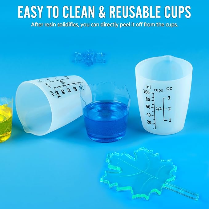 10Pcs Silicone Resin Mixing Measuring Cups 100ml for Resin Supplies, Easy-to-read Black Marks, Non-stick Reusable Silicone Pouring Cups for Epoxy Mixing