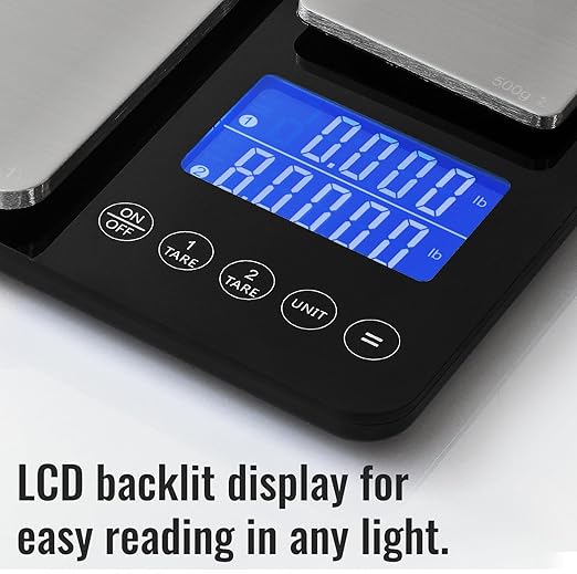KitchenTour Dual Platform Digital Kitchen Scale with Total Weight Function - 500g/0.1g & 15kg/1g - Accurate for Cooking and Baking Black