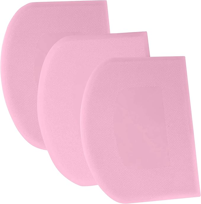 SURDOCA Dough Scraper Bench Scraper - 3P 7.1x4.9" Plastic Flexible Bowl Scraper, Sharp Edge & Angles Cake Scraper. Non-Slip Bakeware Decorating Tools Sculpting & Modeling Tools - Pure Pink