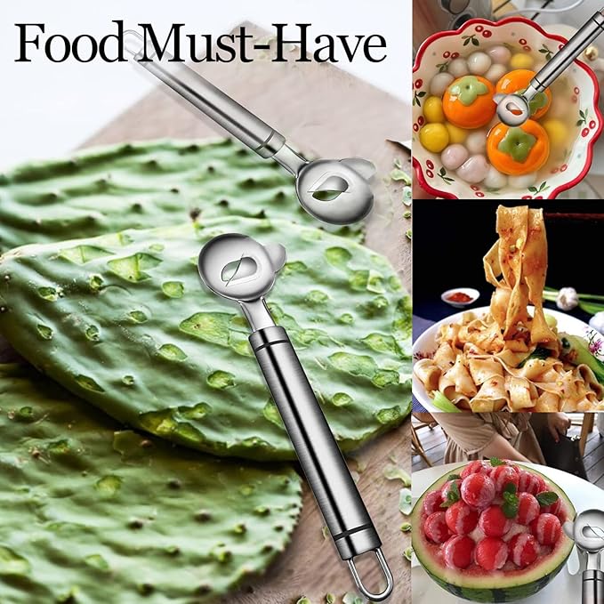 3Pcs Cactus Peeler Spoon, Stainless Steel Cuchara Pelador de Nopales, Multi-Function Cactus Peeling Knife Tool, Sliced Chinese Noodle Cutter for Kitchen Gadgets Accessory