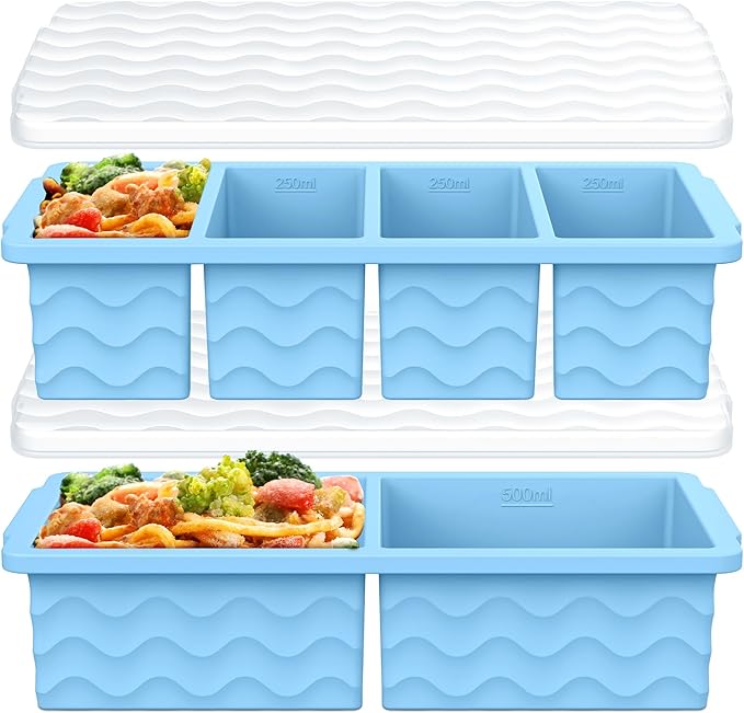 Silicone Freezer Molds for Soup with Lid, 1-Cup & 2-Cup Large Ice Cube Trays Food Storage Containers for Meal Prep, Freeze 250mL/125mL Portions – 2 Pack