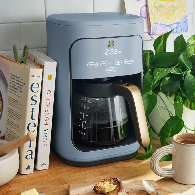 Beautiful 14 Cup Programmable Coffee Maker, Touch Display, 1200W, Brew Strength Control, Keep Warm, Pause & Serve, Glass Carafe, Reusable Filter, Auto Shut-Off, Matte Finish (Cornflower Blue)