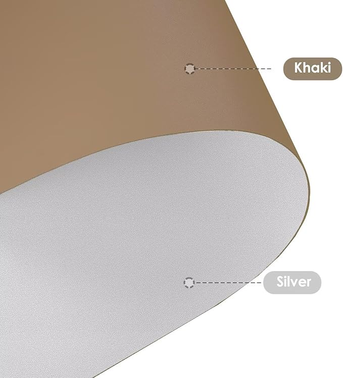 Leather Desk Mat,1.8mm Thick,15.75x63 Inch Desk Cover,Desk Protector Mat,Dresser Cover Top,XL Desk Mat,Table Top Protector,Dresser Protector Top,Desk Cover Protector(Khaki+Silvery,15.75x63)