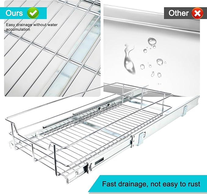 Pull Out Cabinet Organizer 11" W X 17" D, Slide Out Drawers For Kitchen Organizers and Storage, Pull Out Drawers For Cabinets Capacity Heavy Duty Caddy, Cabinet Shelves Chrome-Plated, Bathroom Pantry